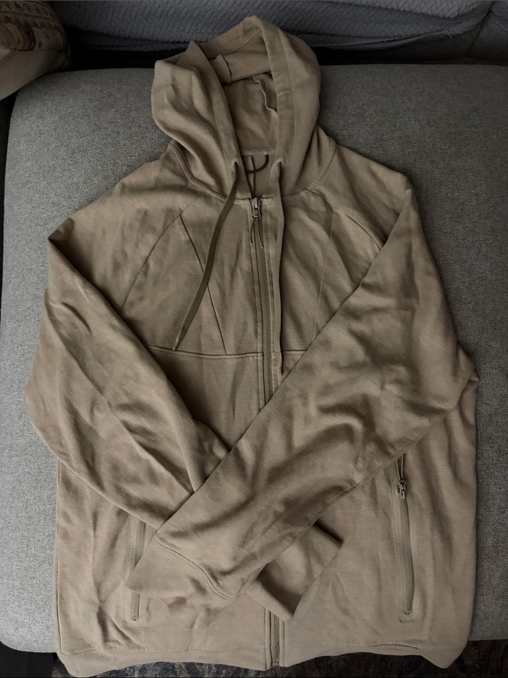 Women’s Zip-Up Hooded Sweater - Tan